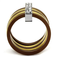 Load image into Gallery viewer, TK2601 - Three Tone (IP Gold & IP Light coffee & High Polished) Stainless Steel Ring with Top Grade Crystal  in Clear