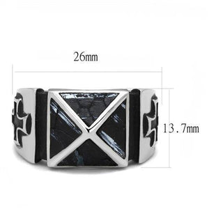 TK3075 - High polished (no plating) Stainless Steel Ring with Leather  in Jet