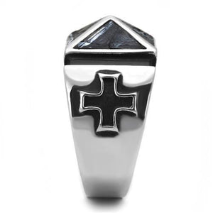 TK3075 - High polished (no plating) Stainless Steel Ring with Leather  in Jet