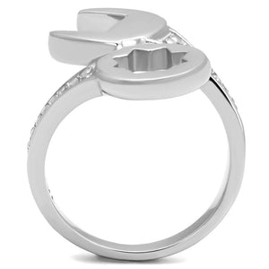 TK3097 - High polished (no plating) Stainless Steel Ring with AAA Grade CZ  in Clear