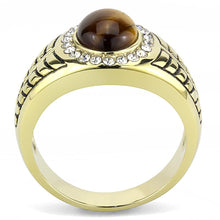 Load image into Gallery viewer, TK3293 - IP Gold(Ion Plating) Stainless Steel Ring with Synthetic Tiger Eye in Topaz