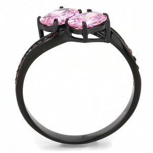 TK3444 - IP Black(Ion Plating) Stainless Steel Ring with AAA Grade CZ  in Rose