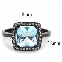 Load image into Gallery viewer, TK3447 - IP Black(Ion Plating) Stainless Steel Ring with Synthetic Synthetic Glass in Sea Blue