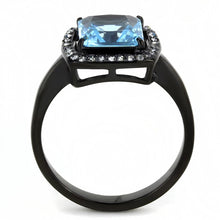 Load image into Gallery viewer, TK3447 - IP Black(Ion Plating) Stainless Steel Ring with Synthetic Synthetic Glass in Sea Blue