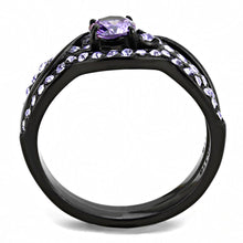 Load image into Gallery viewer, TK3560 - IP Black(Ion Plating) Stainless Steel Ring with AAA Grade CZ  in Amethyst