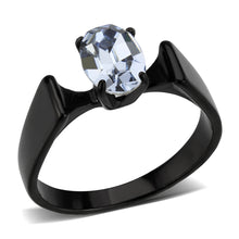 Load image into Gallery viewer, TK3740 IP Black Stainless Steel Ring with Top Grade Crystal in Aquamarine