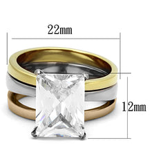 Load image into Gallery viewer, TK962 - Three Tone (IP Gold & IP Rose Gold & High Polished) Stainless Steel Ring with AAA Grade CZ  in Clear