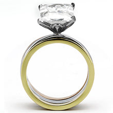 Load image into Gallery viewer, TK962 - Three Tone (IP Gold & IP Rose Gold & High Polished) Stainless Steel Ring with AAA Grade CZ  in Clear