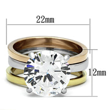 Load image into Gallery viewer, TK963 - Three Tone (IP Gold & IP Rose Gold & High Polished) Stainless Steel Ring with AAA Grade CZ  in Clear