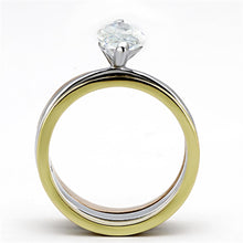 Load image into Gallery viewer, TK964 - Three Tone (IP Gold & IP Rose Gold & High Polished) Stainless Steel Ring with AAA Grade CZ  in Clear