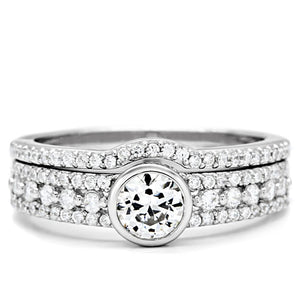TS005 - Rhodium 925 Sterling Silver Ring with AAA Grade CZ  in Clear