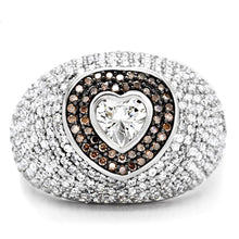 Load image into Gallery viewer, TS022 - Rhodium + Ruthenium 925 Sterling Silver Ring with AAA Grade CZ  in Brown