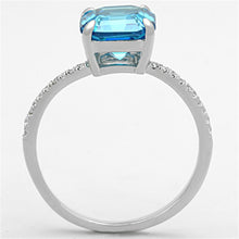 Load image into Gallery viewer, TS178 - Rhodium 925 Sterling Silver Ring with Cubic  in Sea Blue