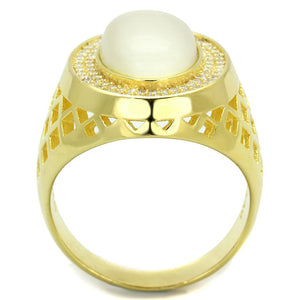 TS244 - Gold 925 Sterling Silver Ring with Synthetic Cat Eye in White