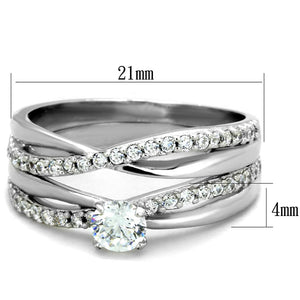 TS396 - Rhodium 925 Sterling Silver Ring with AAA Grade CZ  in Clear