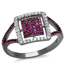 Load image into Gallery viewer, TS533 - Rhodium + Ruthenium 925 Sterling Silver Ring with AAA Grade CZ  in Ruby