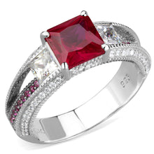 Load image into Gallery viewer, TS545 - Rhodium + Ruthenium 925 Sterling Silver Ring with AAA Grade CZ  in Ruby