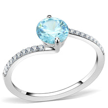 Load image into Gallery viewer, DA014 - High polished (no plating) Stainless Steel Ring with AAA Grade CZ  in Sea Blue