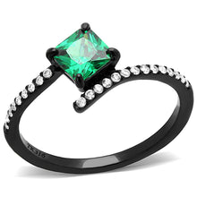 Load image into Gallery viewer, DA017 - IP Black(Ion Plating) Stainless Steel Ring with AAA Grade CZ  in Emerald