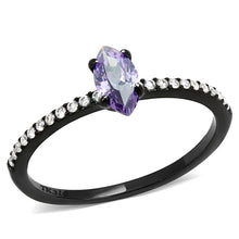 Load image into Gallery viewer, DA032 - IP Black(Ion Plating) Stainless Steel Ring with AAA Grade CZ  in Amethyst