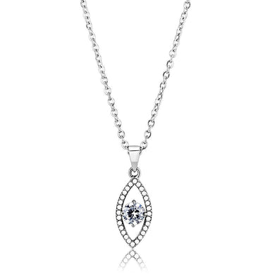 DA228 - High polished (no plating) Stainless Steel Chain Pendant with AAA Grade CZ  in Clear