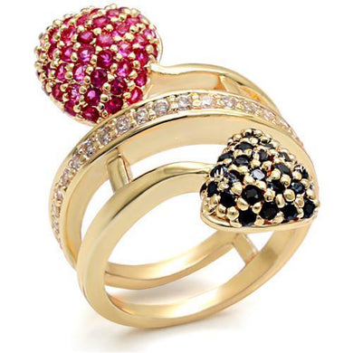 LO1490 - Imitation Gold Brass Ring with Synthetic Garnet in Ruby