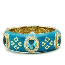 Load image into Gallery viewer, LO2250 - Gold Brass Bangle with Synthetic Synthetic Glass in Sea Blue