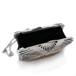 LO2362 - Imitation Rhodium White Metal Clutch with Top Grade Crystal  in White