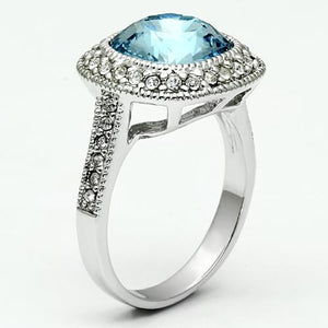 LO2506 - Rhodium Brass Ring with Top Grade Crystal  in Sea Blue