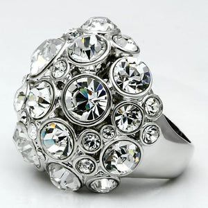 LO2546 - Rhodium Brass Ring with Top Grade Crystal  in Clear