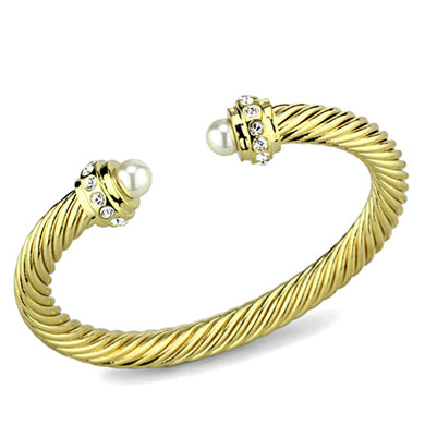 LO2727 - Gold Brass Bangle with Synthetic Pearl in White