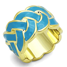 Load image into Gallery viewer, LO3010 - Gold Brass Ring with Epoxy  in Sea Blue