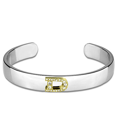 LO3614 - Reverse Two-Tone White Metal Bangle with Top Grade Crystal  in Clear