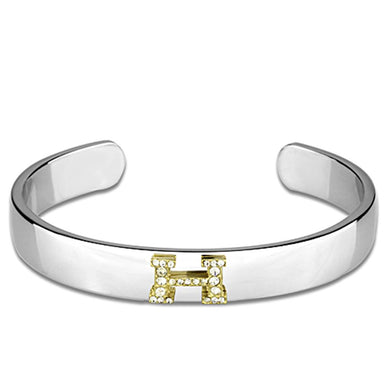 LO3618 - Reverse Two-Tone White Metal Bangle with Top Grade Crystal  in Clear