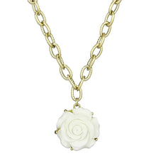 Load image into Gallery viewer, LO3661 - Gold & Brush Brass Necklace with Synthetic Synthetic Stone in White