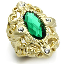 Load image into Gallery viewer, LO3665 - Gold & Brush Brass Ring with Synthetic Synthetic Glass in Emerald