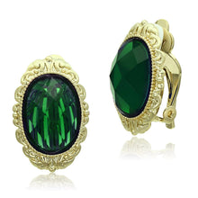 Load image into Gallery viewer, LO3668 - Gold &amp; Brush Brass Earrings with Synthetic Synthetic Stone in Emerald