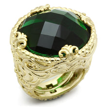 Load image into Gallery viewer, LO3675 - Gold & Brush Brass Ring with Synthetic Synthetic Glass in Emerald