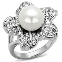 Load image into Gallery viewer, LO4088 - Rhodium Brass Ring with Synthetic Pearl in White