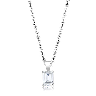 LO4172-16+2 - Rhodium Brass Chain Pendant with AAA Grade CZ  in Clear