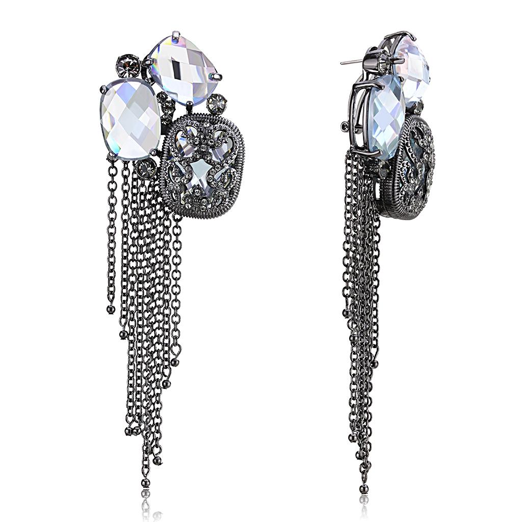 LO4191 - TIN Cobalt Black Brass Earrings with AAA Grade CZ  in Clear