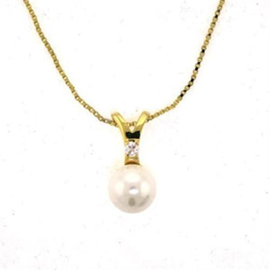 LOA290 - Gold Brass Necklace with Synthetic Pearl in White