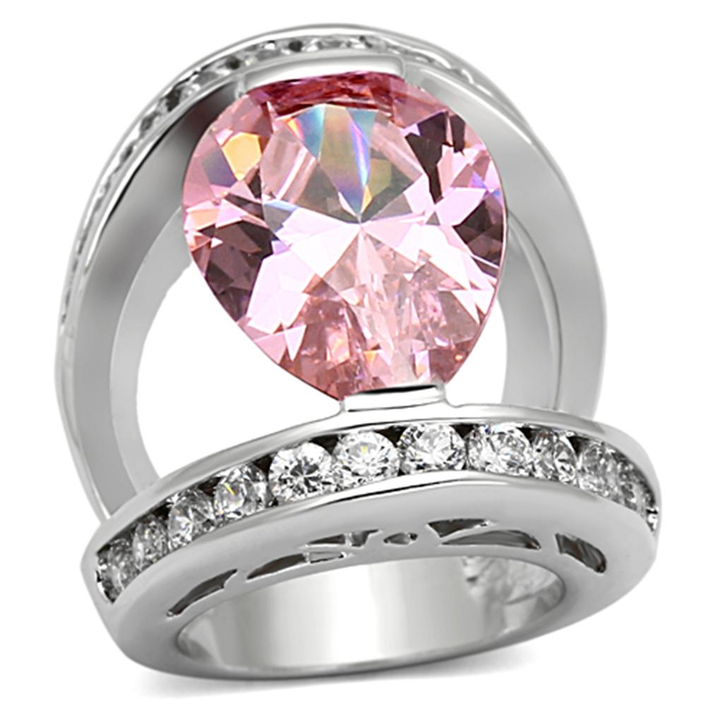 LOA924 - Rhodium Brass Ring with AAA Grade CZ  in Rose