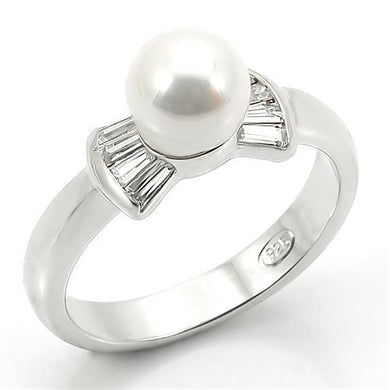 LOS099 - Rhodium 925 Sterling Silver Ring with Synthetic Pearl in White