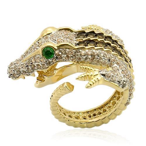 LOS225 - Rhodium+Gold+ Ruthenium 925 Sterling Silver Ring with Synthetic Synthetic Glass in Emerald