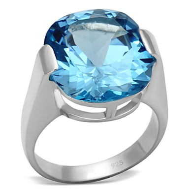 LOS687 - Silver 925 Sterling Silver Ring with Synthetic Spinel in Sea Blue