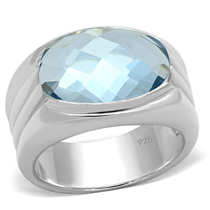 LOS735 - Silver 925 Sterling Silver Ring with Synthetic Spinel in Sea Blue