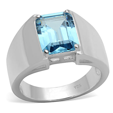 LOS742 - Silver 925 Sterling Silver Ring with Synthetic Spinel in Sea Blue