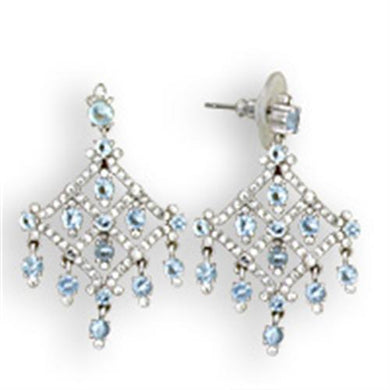 S35801 - Rhodium 925 Sterling Silver Earrings with Top Grade Crystal  in Sea Blue