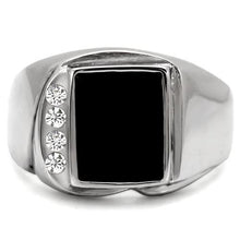 Load image into Gallery viewer, TK02225 - High polished (no plating) Stainless Steel Ring with Semi-Precious Agate in Jet